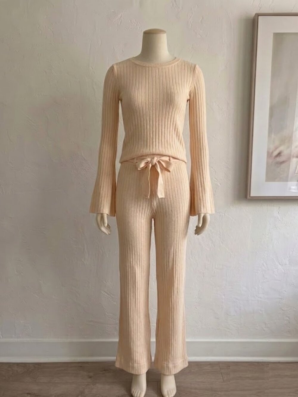Ribbed Knit Lounge Set - Peach - Small